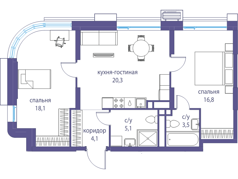3 ккв (Евро) 67,9 м²
