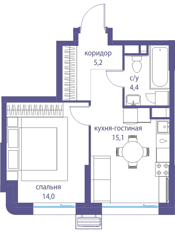 2 ккв (Евро) 38,7 м²