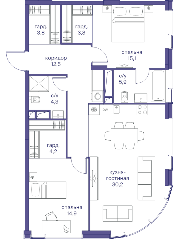 3 ккв (Евро) 94,7 м²