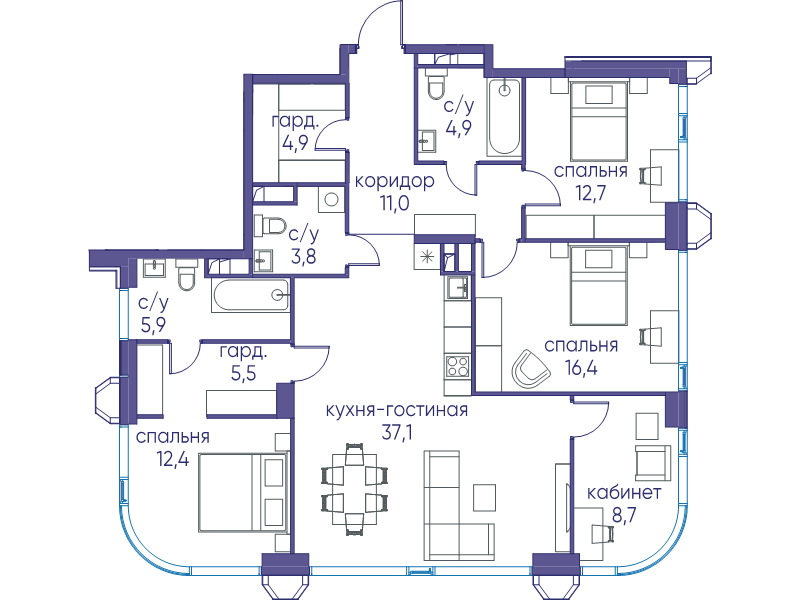 5 ккв (Евро) 123,3 м²