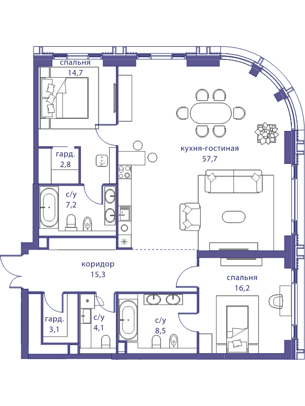 3 ккв (Евро) 129,6 м²