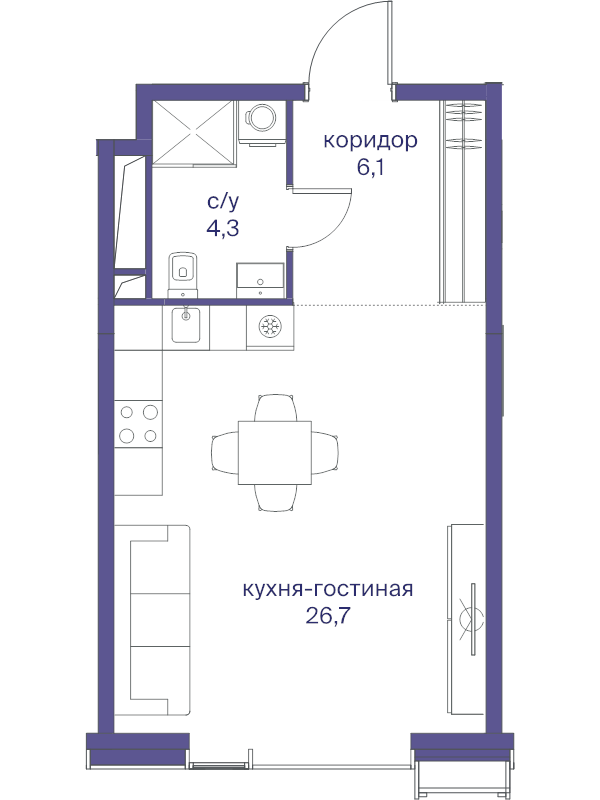 Студия 37,1 м²