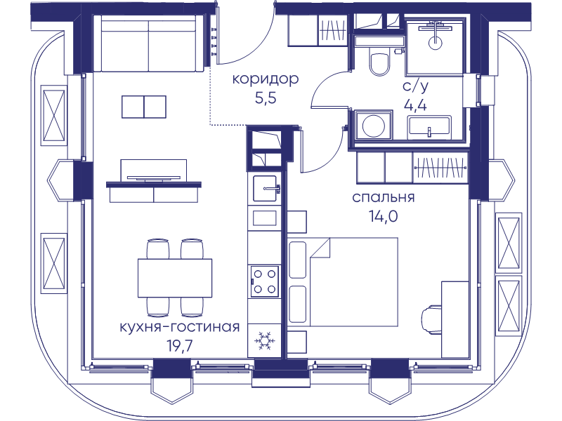 2 ккв (Евро) 43,6 м²