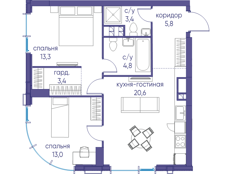 3 ккв (Евро) 64,3 м²
