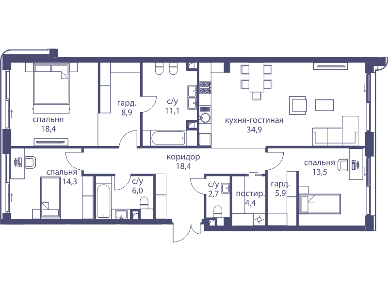 4 ккв (Евро) 138,5 м²