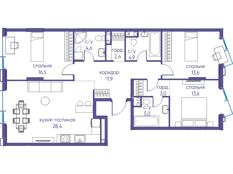 4 ккв (Евро) 103,8 м²