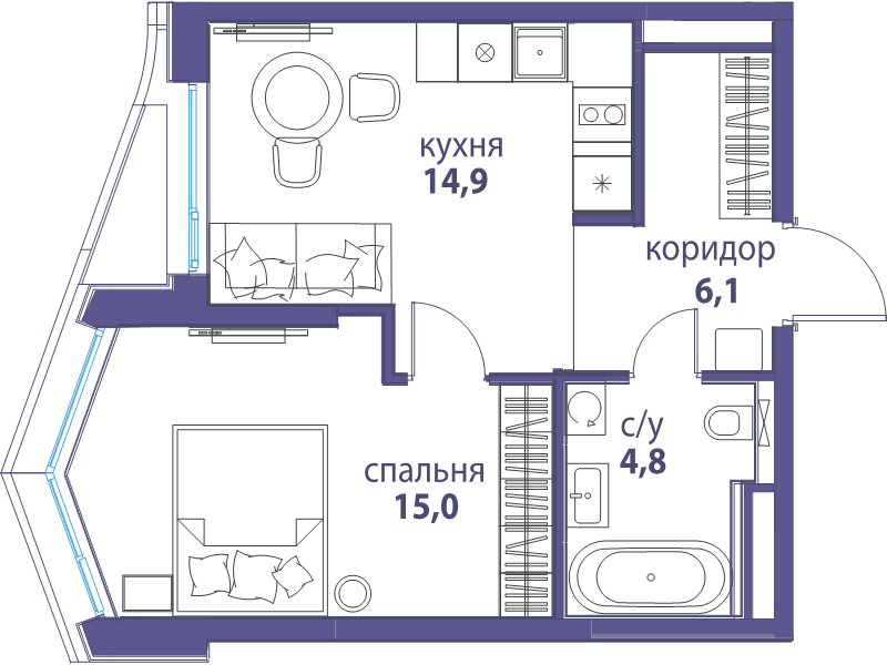 2 ккв (Евро) 40,8 м²