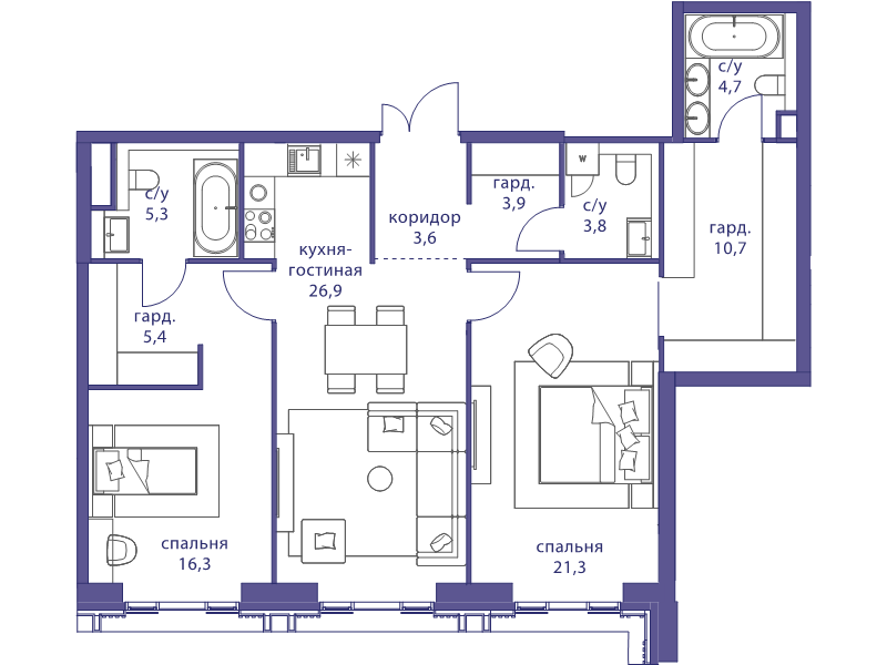 3 ккв (Евро) 100,9 м²