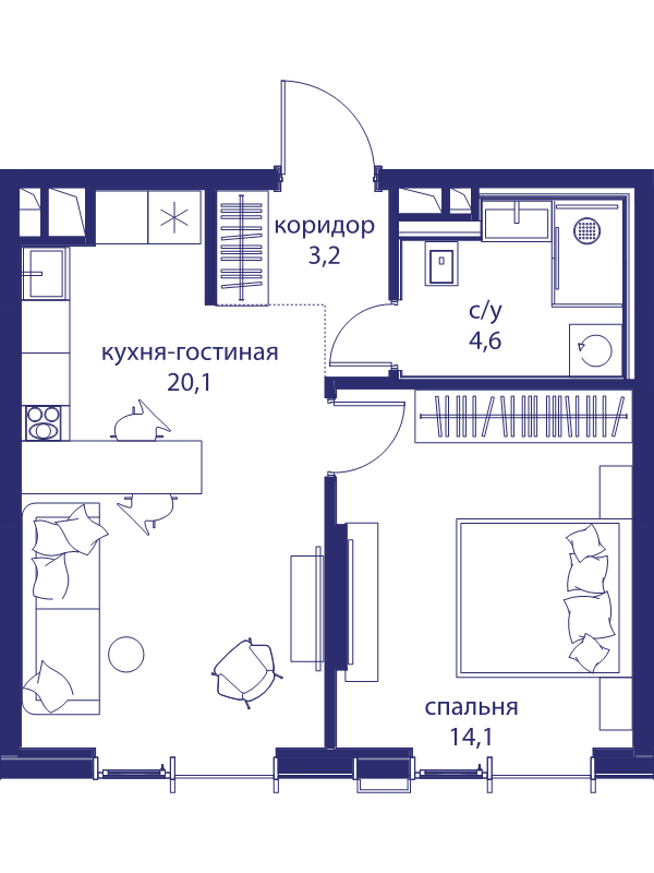 2 ккв (Евро) 42 м²
