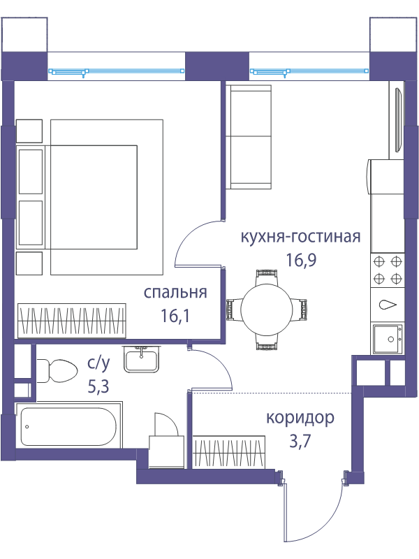2 ккв (Евро) 42 м²