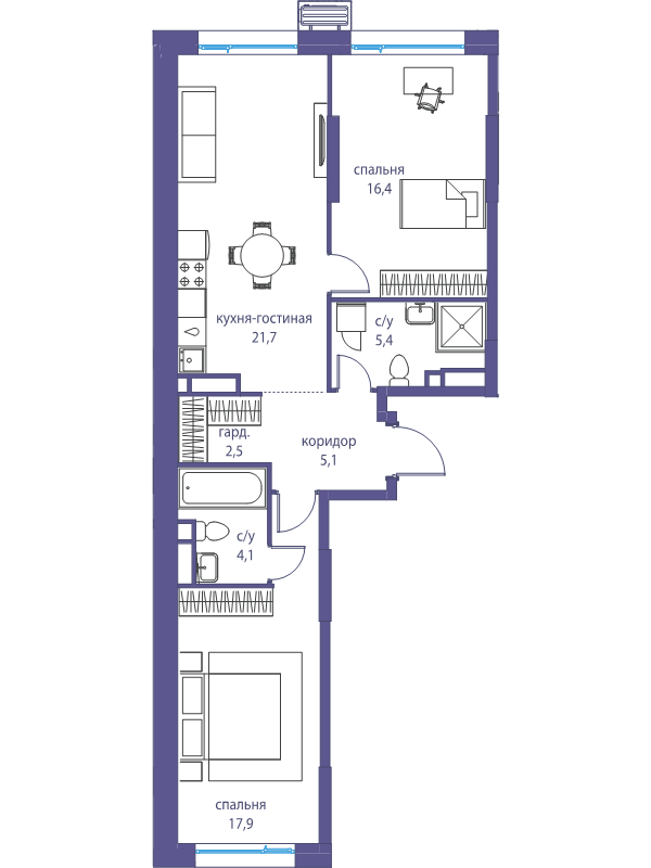 3 ккв (Евро) 73,1 м²