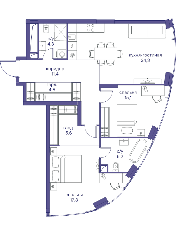 3 ккв (Евро) 89,2 м²