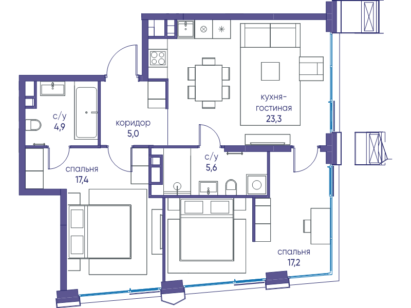 3 ккв (Евро) 73,4 м²