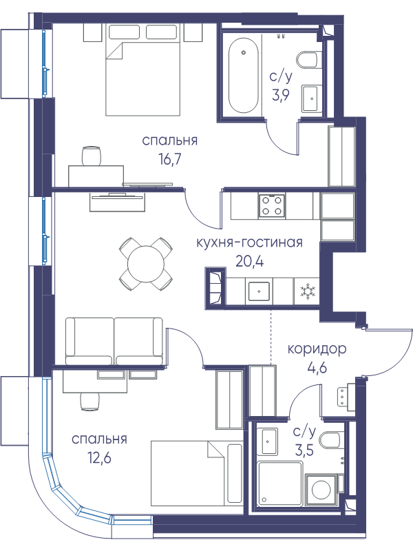 3 ккв (Евро) 61,7 м²