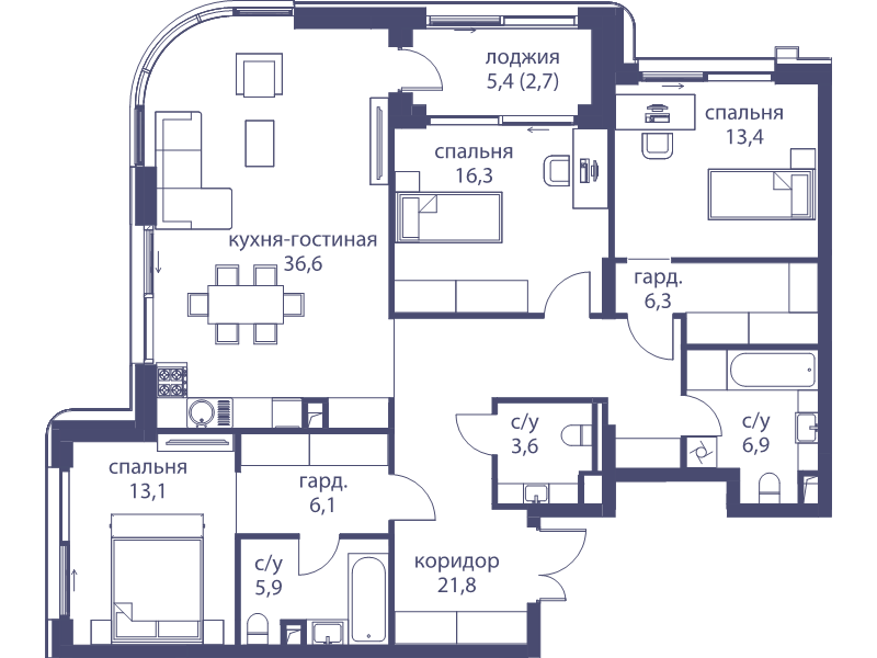 4 ккв (Евро) 132,7 м²