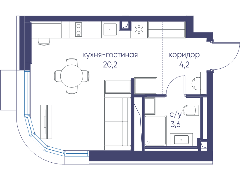 Студия 28 м²