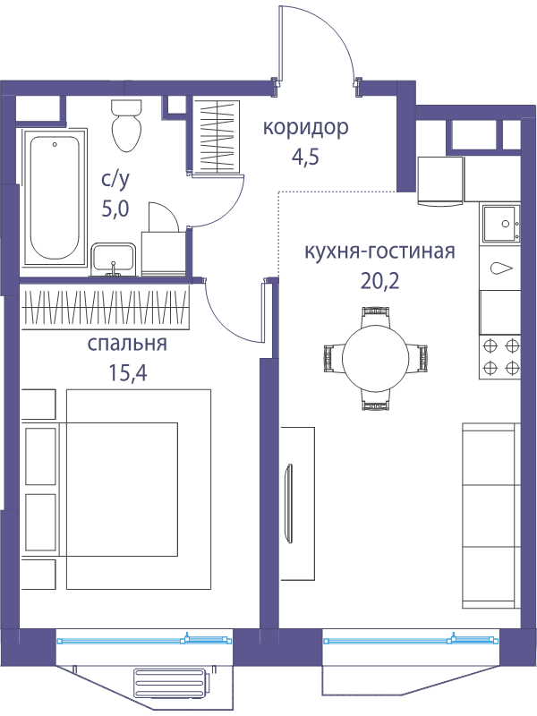 2 ккв (Евро) 45,1 м²