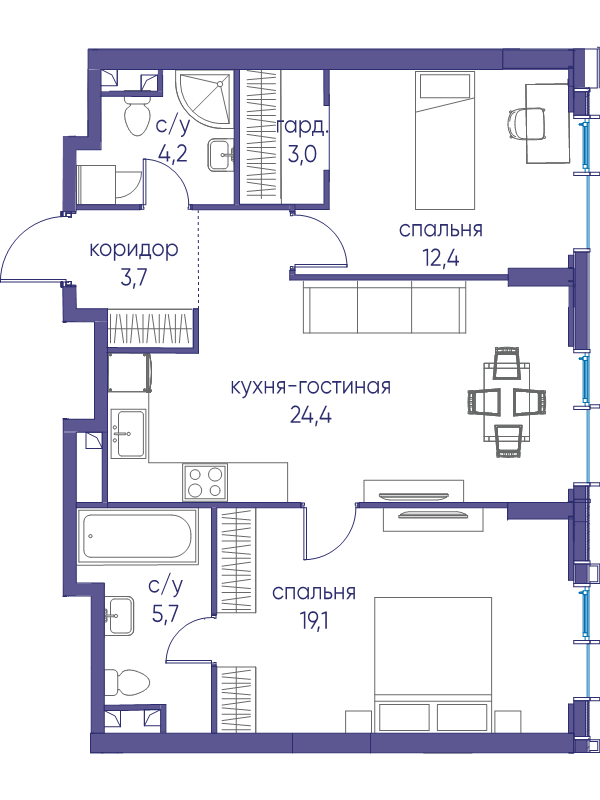 3 ккв (Евро) 72,5 м²