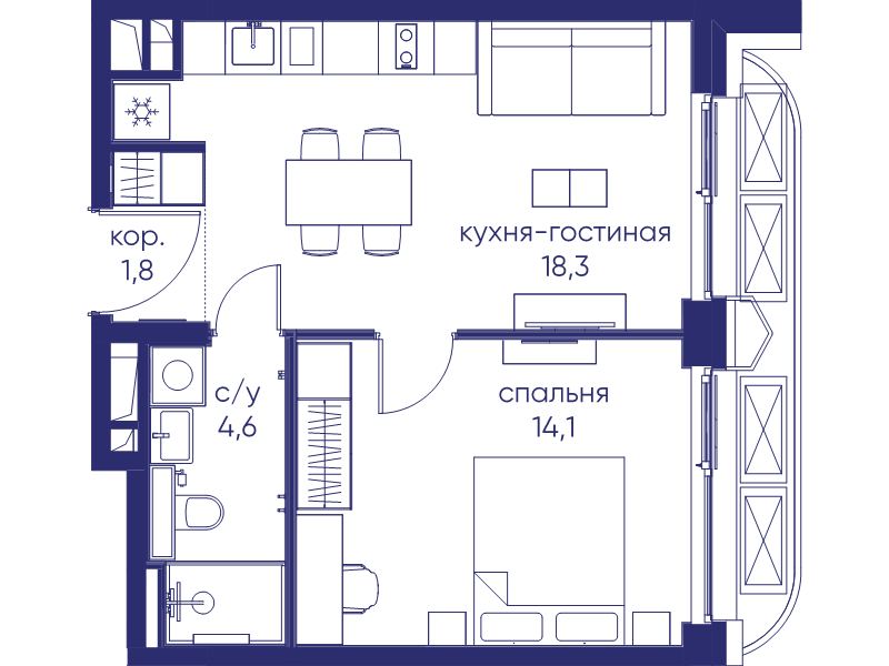 2 ккв (Евро) 38,8 м²