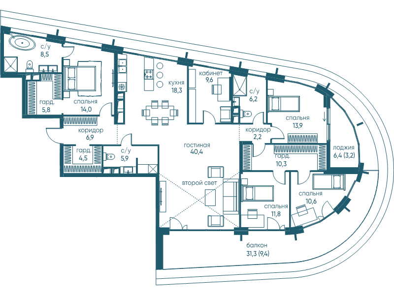 6 ккв (Евро) 180,8 м²