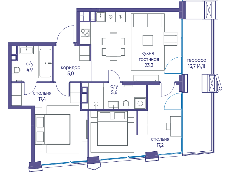 3 ккв (Евро) 77,5 м²