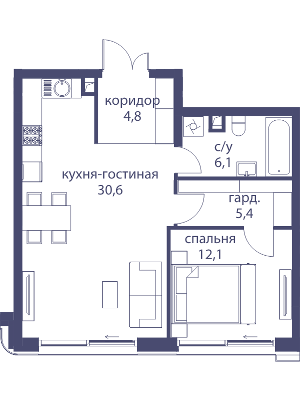 2 ккв (Евро) 59 м²