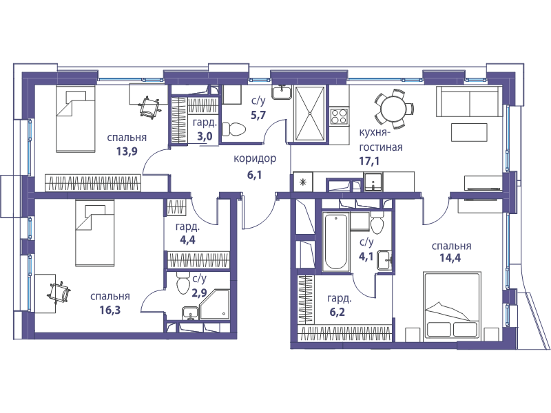 4 ккв (Евро) 94,1 м²