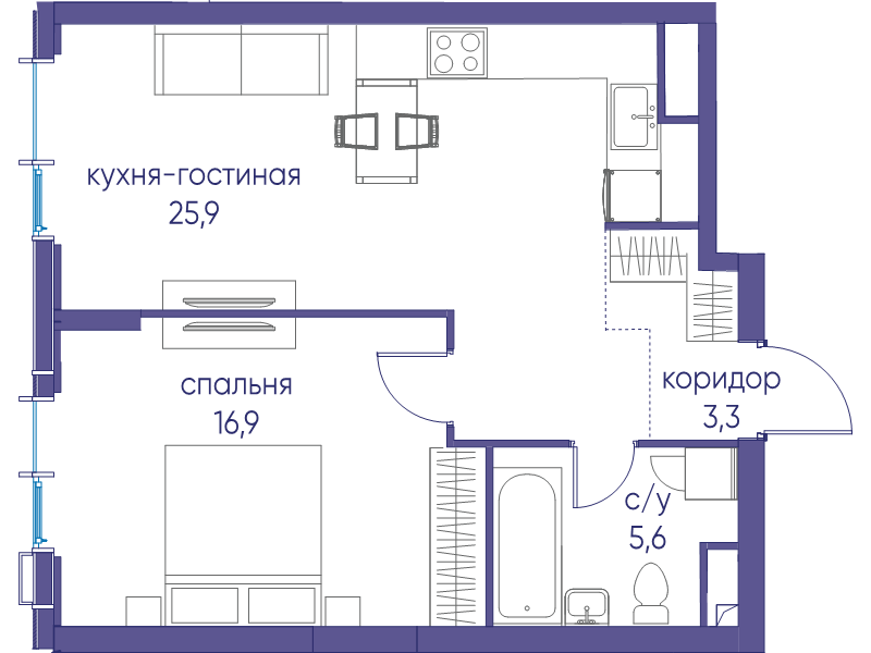 2 ккв (Евро) 51,7 м²