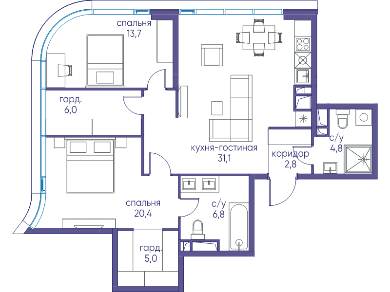 4 ккв 149,5 м²