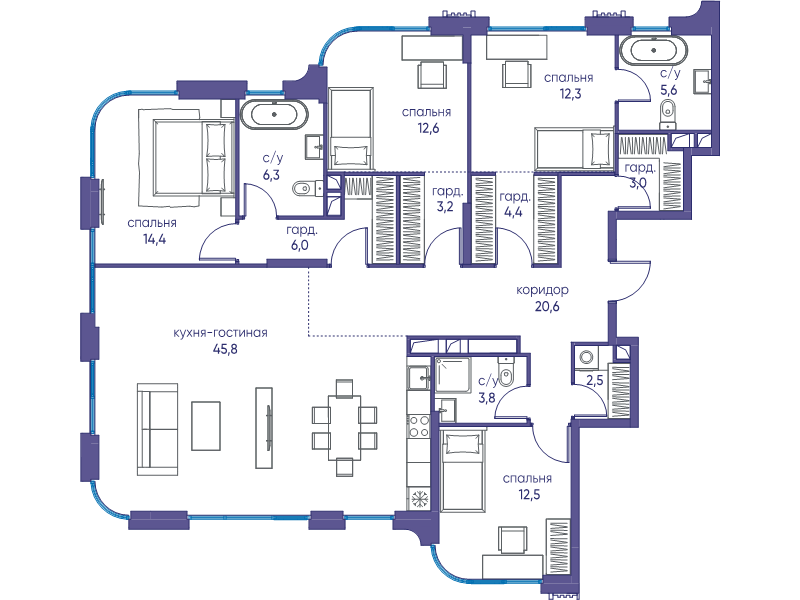 5 ккв (Евро) 153,2 м²