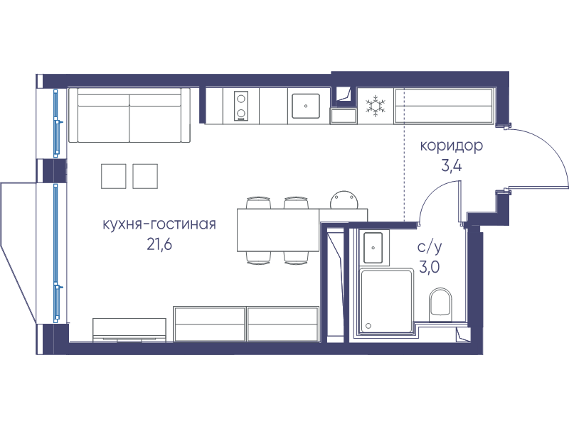 Студия 28 м²