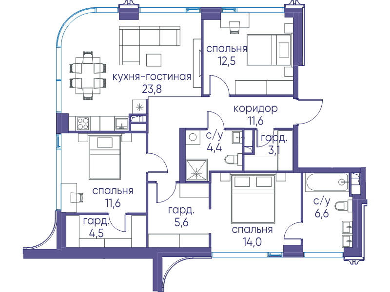4 ккв (Евро) 97,7 м²