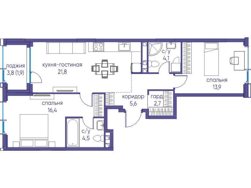 3 ккв (Евро) 70,8 м²