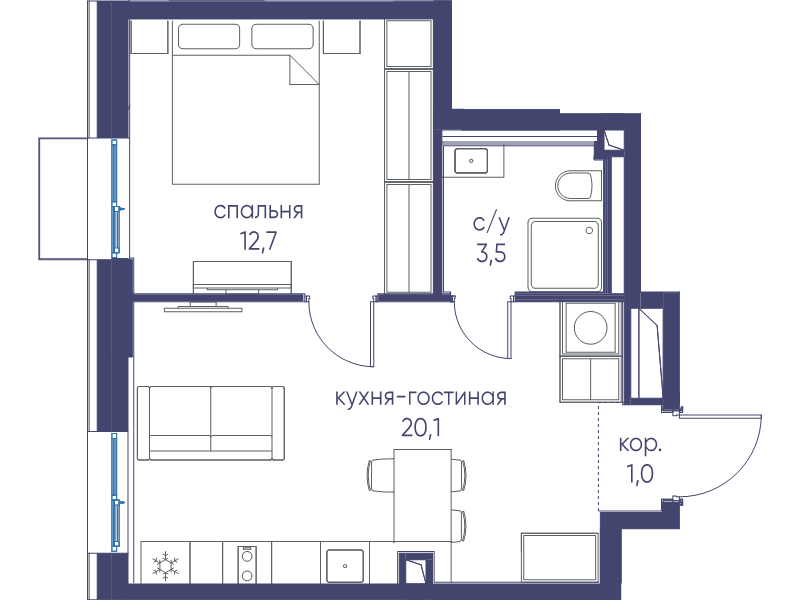 2 ккв (Евро) 36,9 м²