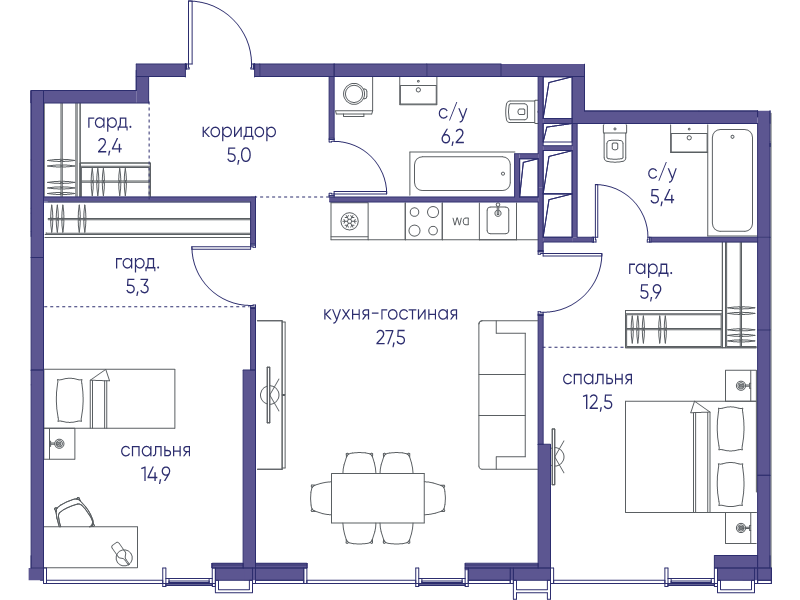 3 ккв (Евро) 85,1 м²