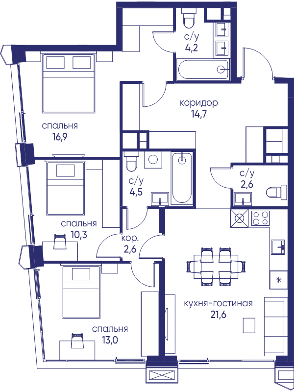 4 ккв (Евро) 90,4 м²