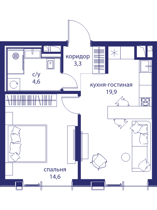 2 ккв (Евро) 42,4 м²