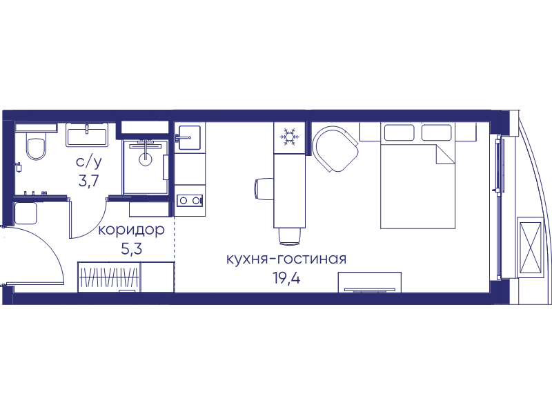 Студия 28,4 м²