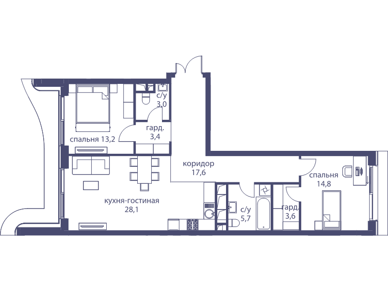 3 ккв (Евро) 89,4 м²
