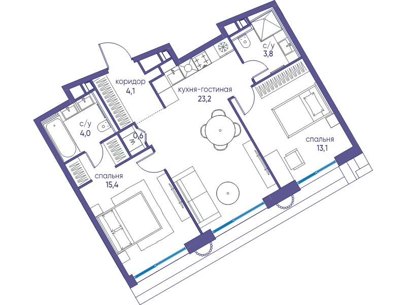 3 ккв (Евро) 64,2 м²