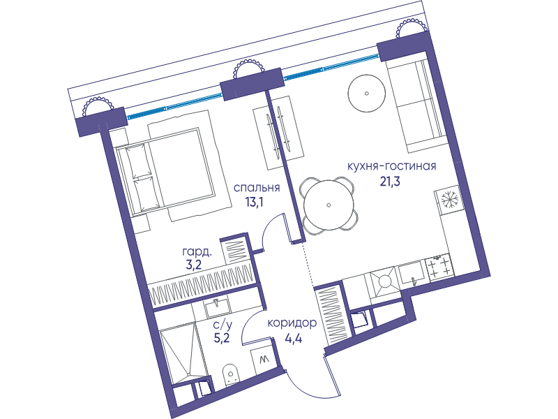 2 ккв (Евро) 47,3 м²