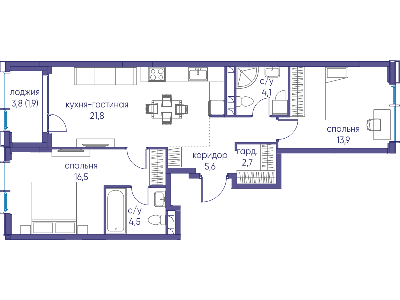3 ккв (Евро) 70,9 м²