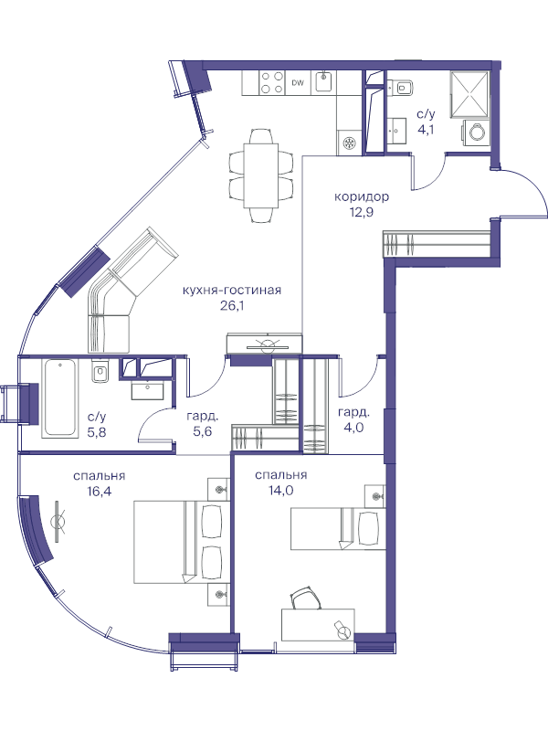 3 ккв (Евро) 88,9 м²