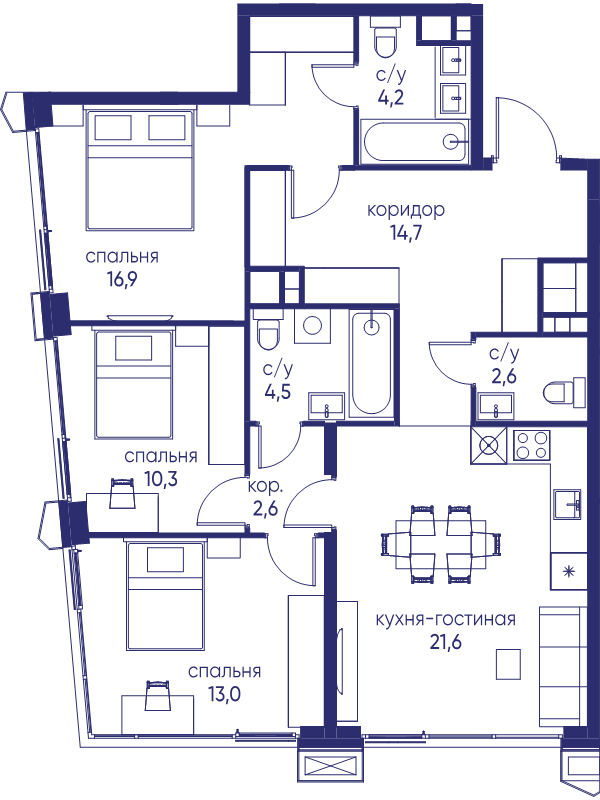 4 ккв (Евро) 90,4 м²