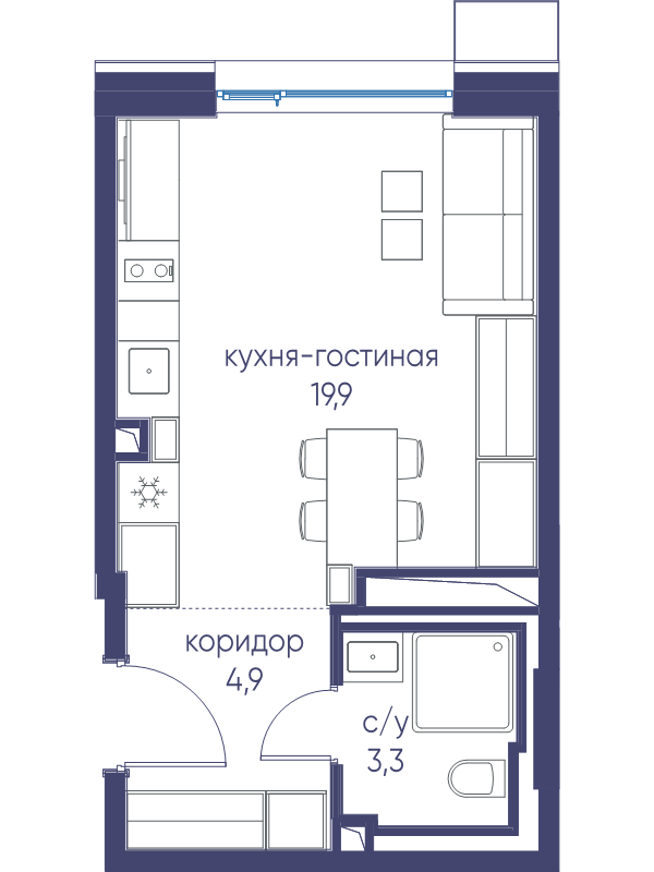 Студия 28,1 м²
