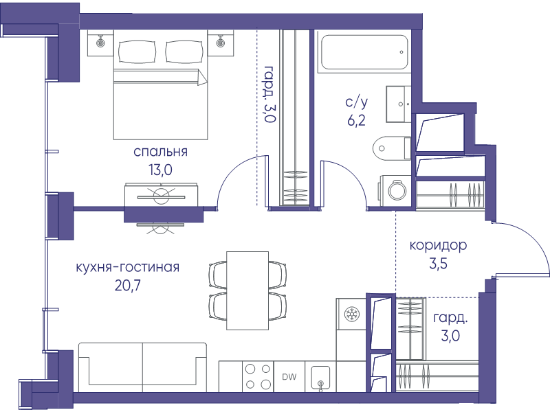 2 ккв (Евро) 49,4 м²