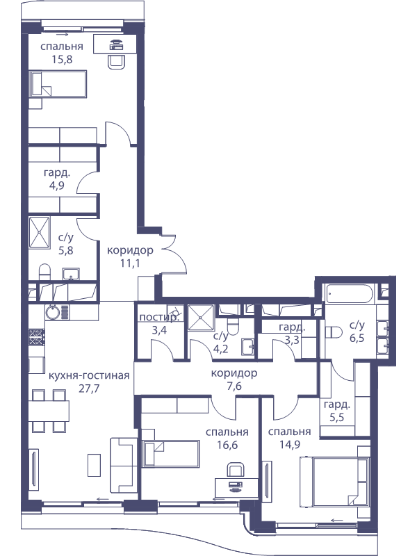 4 ккв (Евро) 127,6 м²