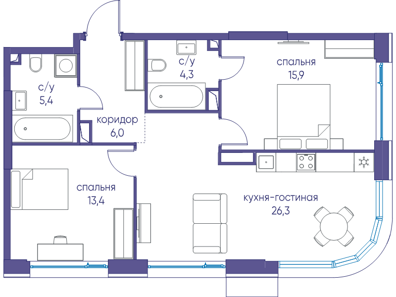 3 ккв (Евро) 71,3 м²