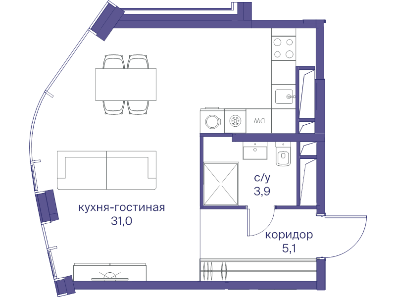 Студия 40 м²