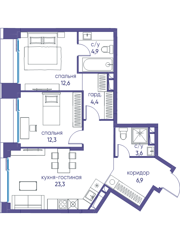 3 ккв (Евро) 68 м²
